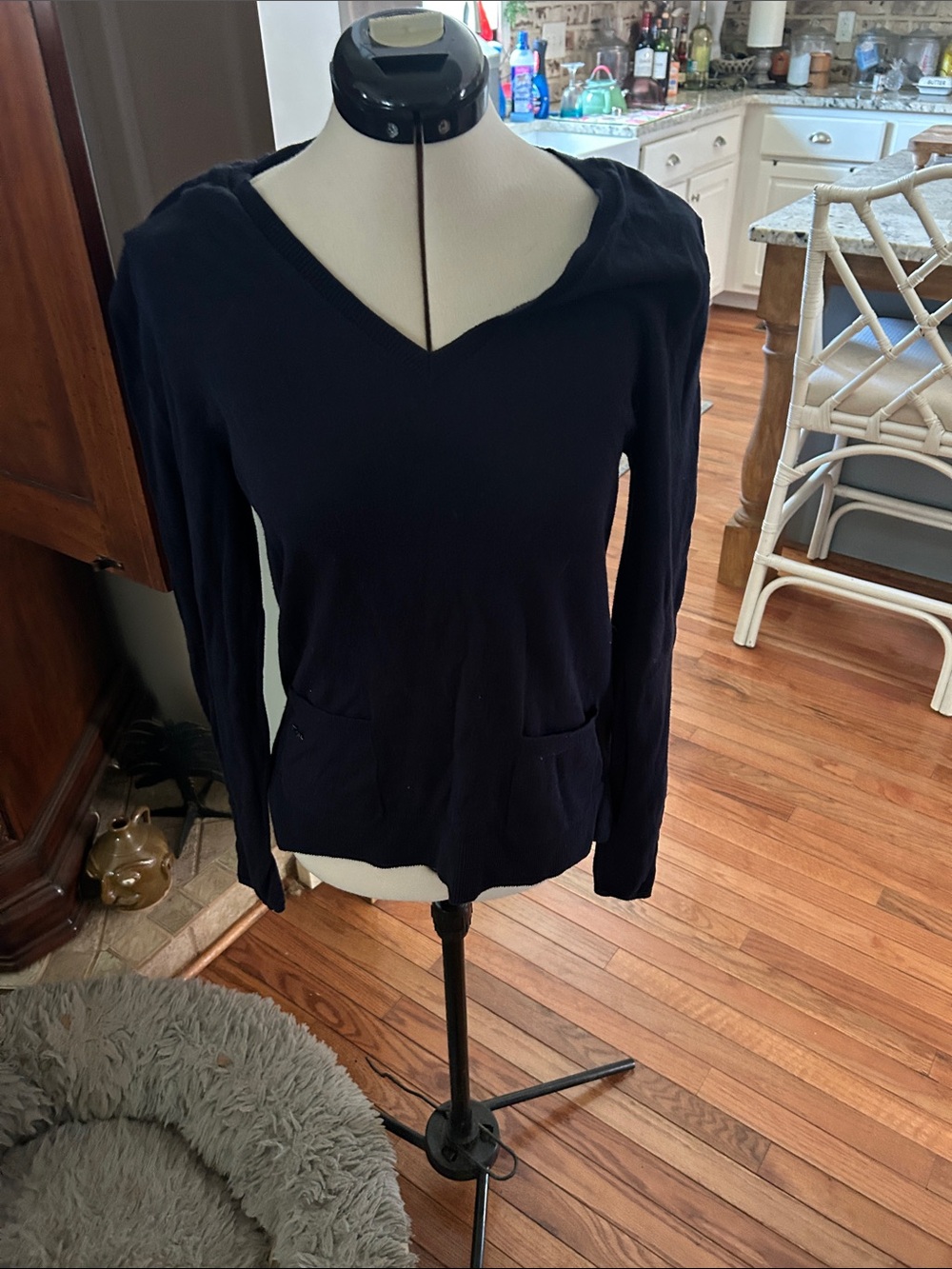 Lacoste Navy V-Neck Lightweight Hoodie Sweater